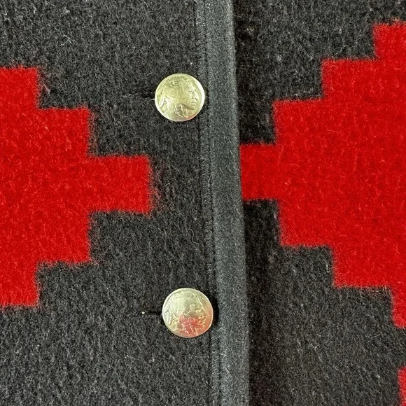 Native Jackets Vest SW Santa Fe Wool Blanket Geometric Buffalo Nickel Buttons SM - Picture 4 of 8